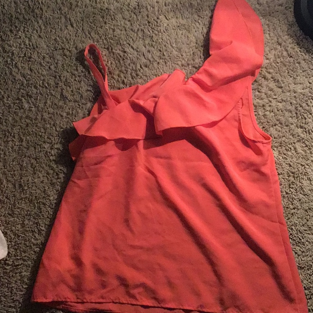 Coral Spaghetti Strap Ruffled Top. - Picture 2 of 2